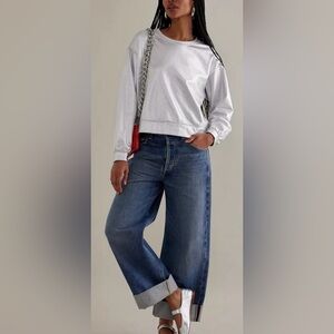 Anthropologie Pilcro pullover crew cropped silver metallic sweatshirt Large